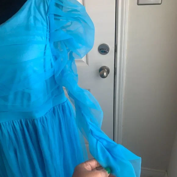 One Shoulder Chiffon Evening Gown - Picture 2 of 6